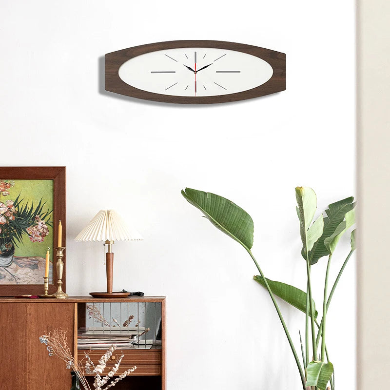 Horloge Murale BoisDesign Ovale Grain de Bois Style Moderne