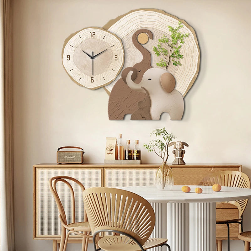 Horloge Murale Silencieuse  Éléphant LED Moderne Multi-Panel