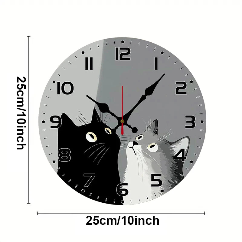 Horloge Murale SilencieuseChats Noir Et Blanc En Bois