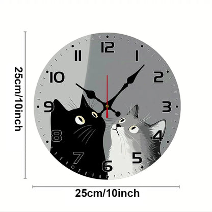 Horloge Murale SilencieuseChats Noir Et Blanc En Bois