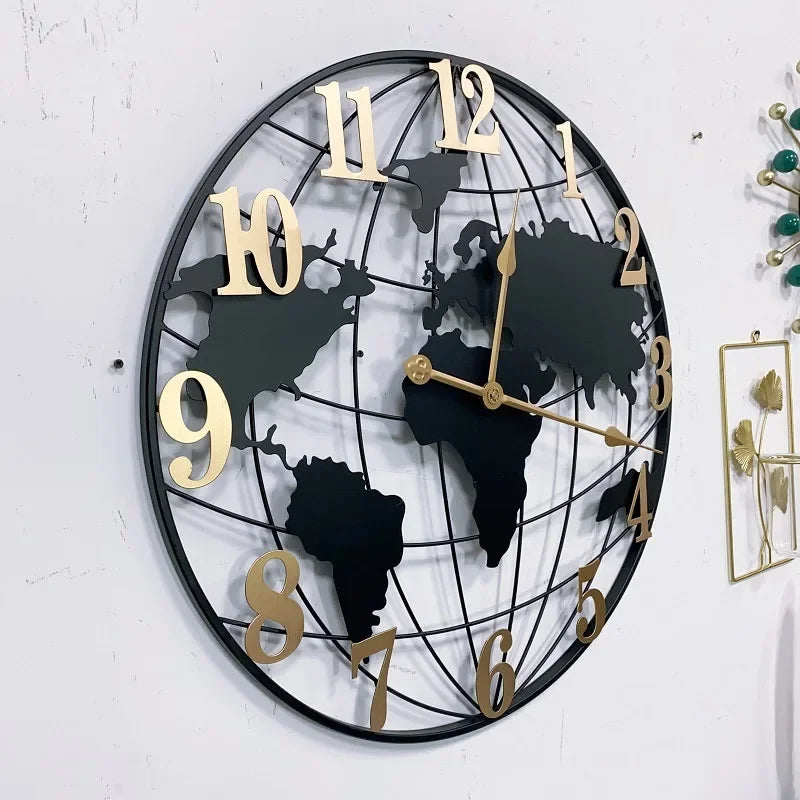 Grande Horloge Murale  Carte du Monde Métal 60cm