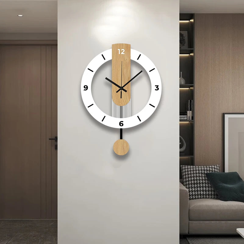 Horloge Murale Silencieuse  Acrylique Bois Blanc à Balancier