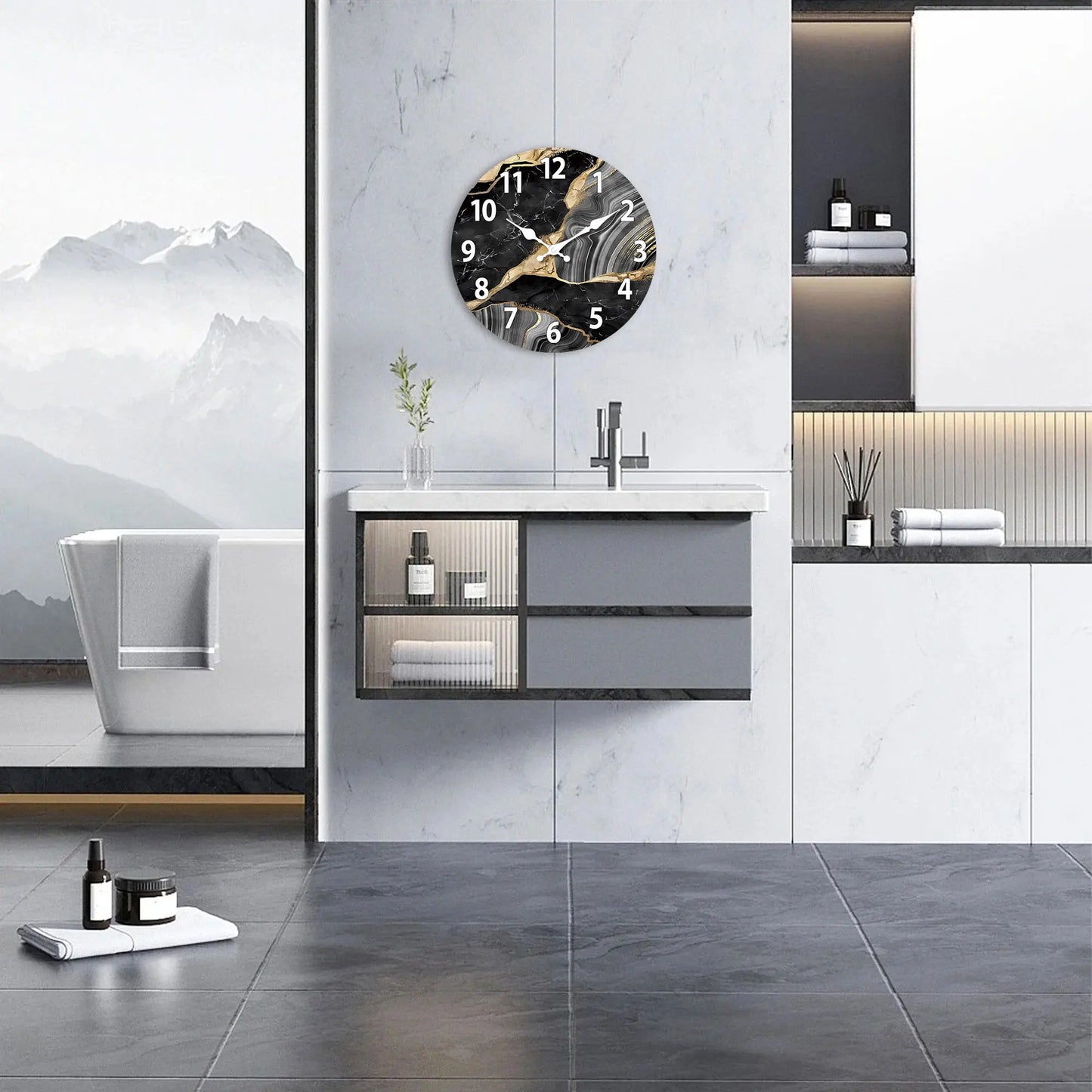 Horloge Murale Effet Marbre - Design Moderne
