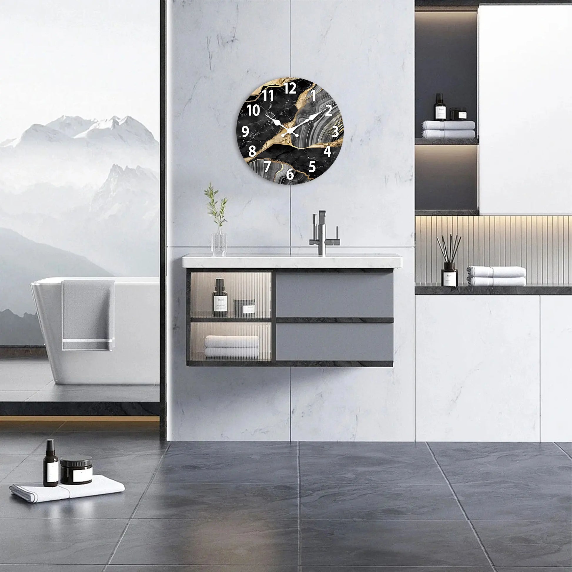 Horloge Murale Effet Marbre - Design Moderne