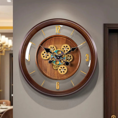 Horloge murale en bois de luxe avec engrenages finition bois