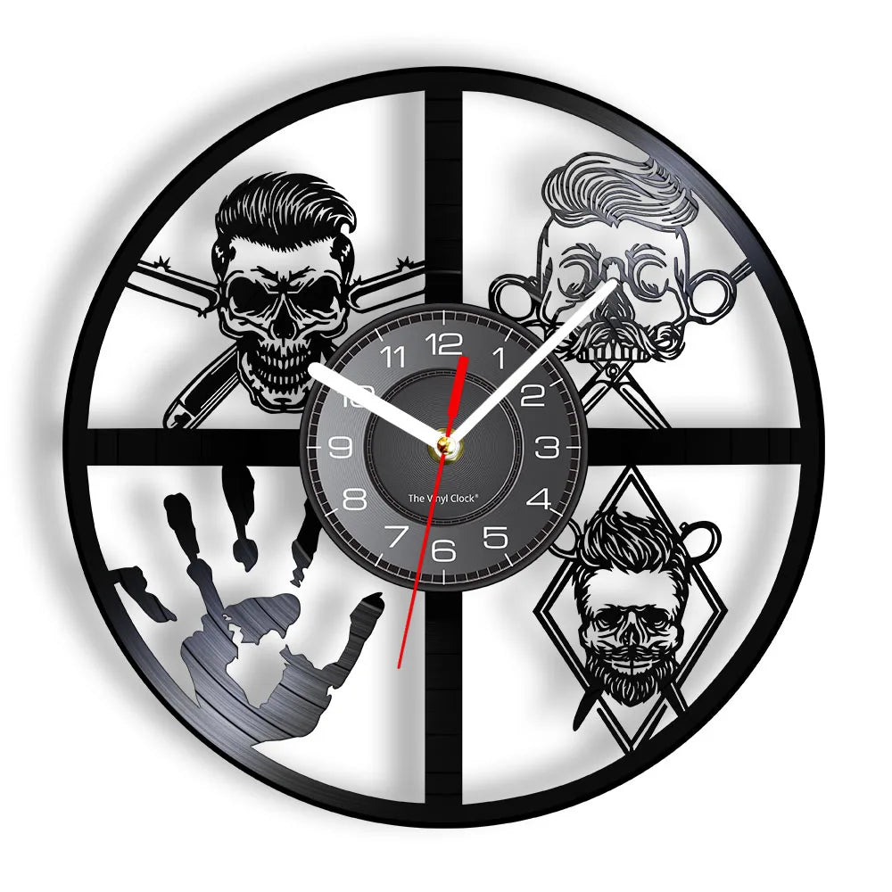 Horloge À Engrenage    Vinyle Design Style Barber Shop