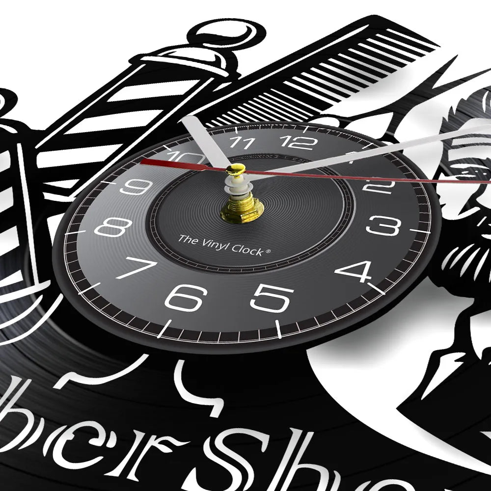 Horloge À Engrenage    Vinyle Design Style Barber Shop