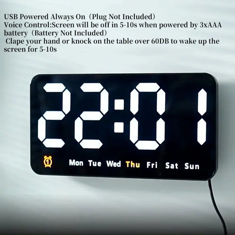 Horloge Murale Digitale  LED Grande Taille avec Double Alarme