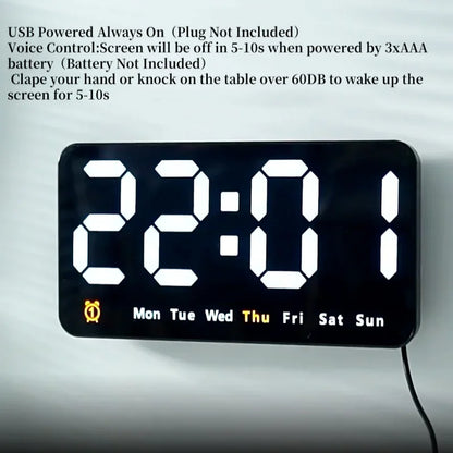 Horloge Murale Digitale  LED Grande Taille avec Double Alarme