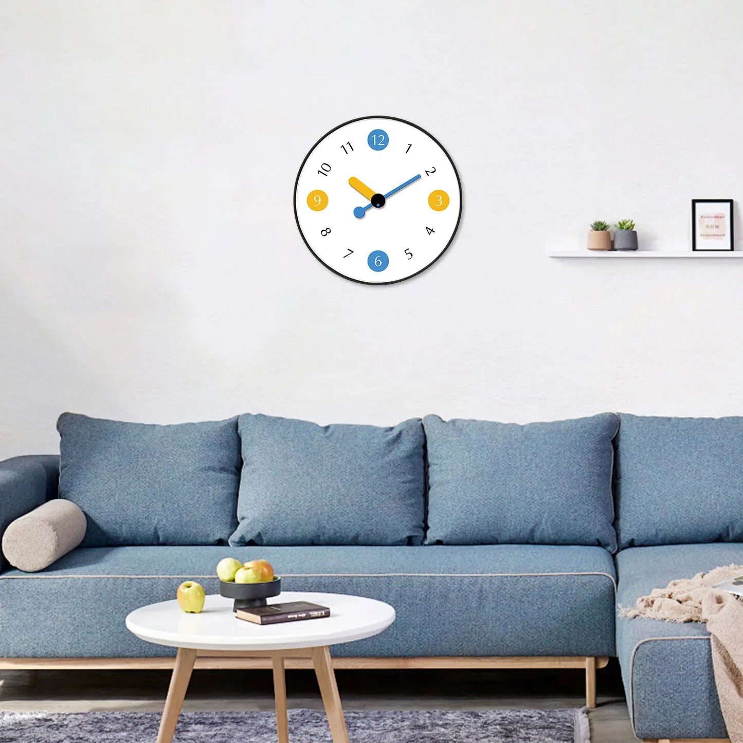Petite Horloge Murale  Chiffres Jaune et Bleu