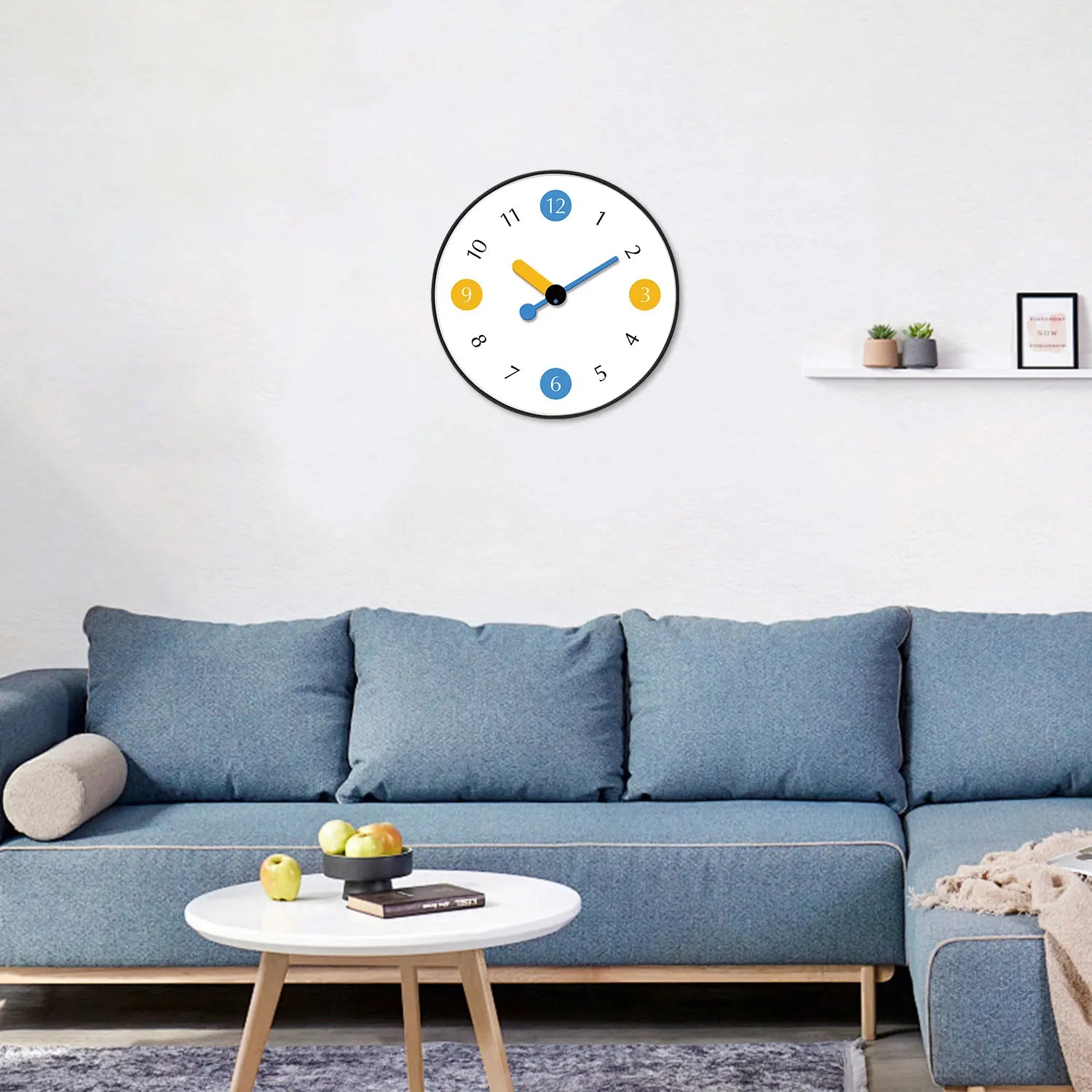 Petite Horloge Murale  Chiffres Jaune et Bleu