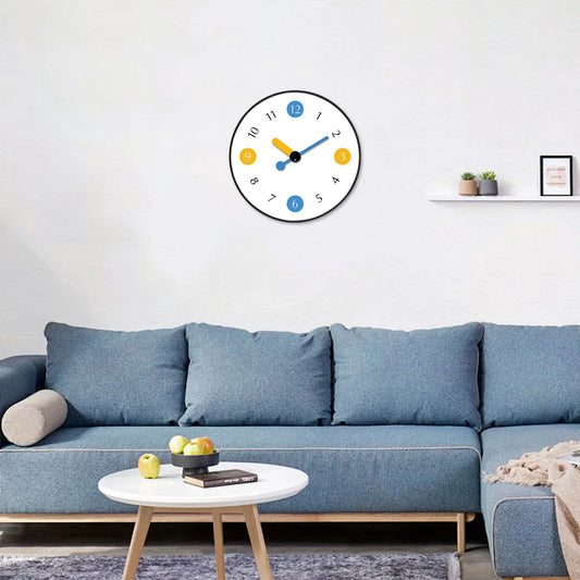 Petite Horloge Murale  Chiffres Jaune et Bleu