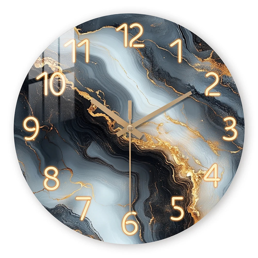 Horloge Murale Bois Design Originale – Marbre Noir et Or