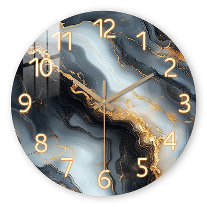 Horloge Murale Bois Design Originale – Marbre Noir et Or