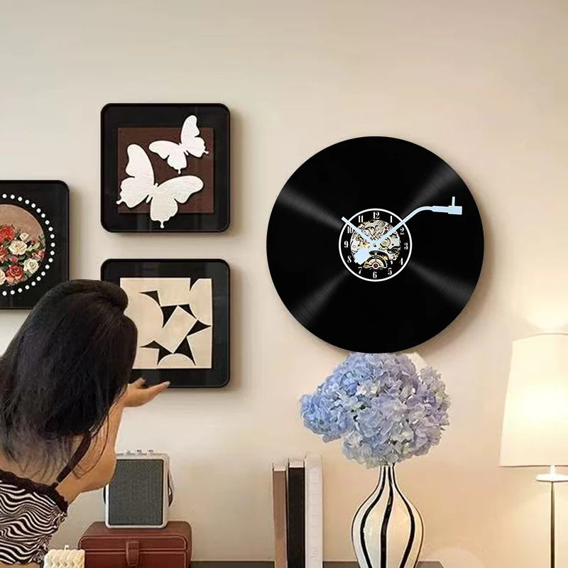 Horloge Murale OriginaleDisque Vinyle Thème Musique Rétro