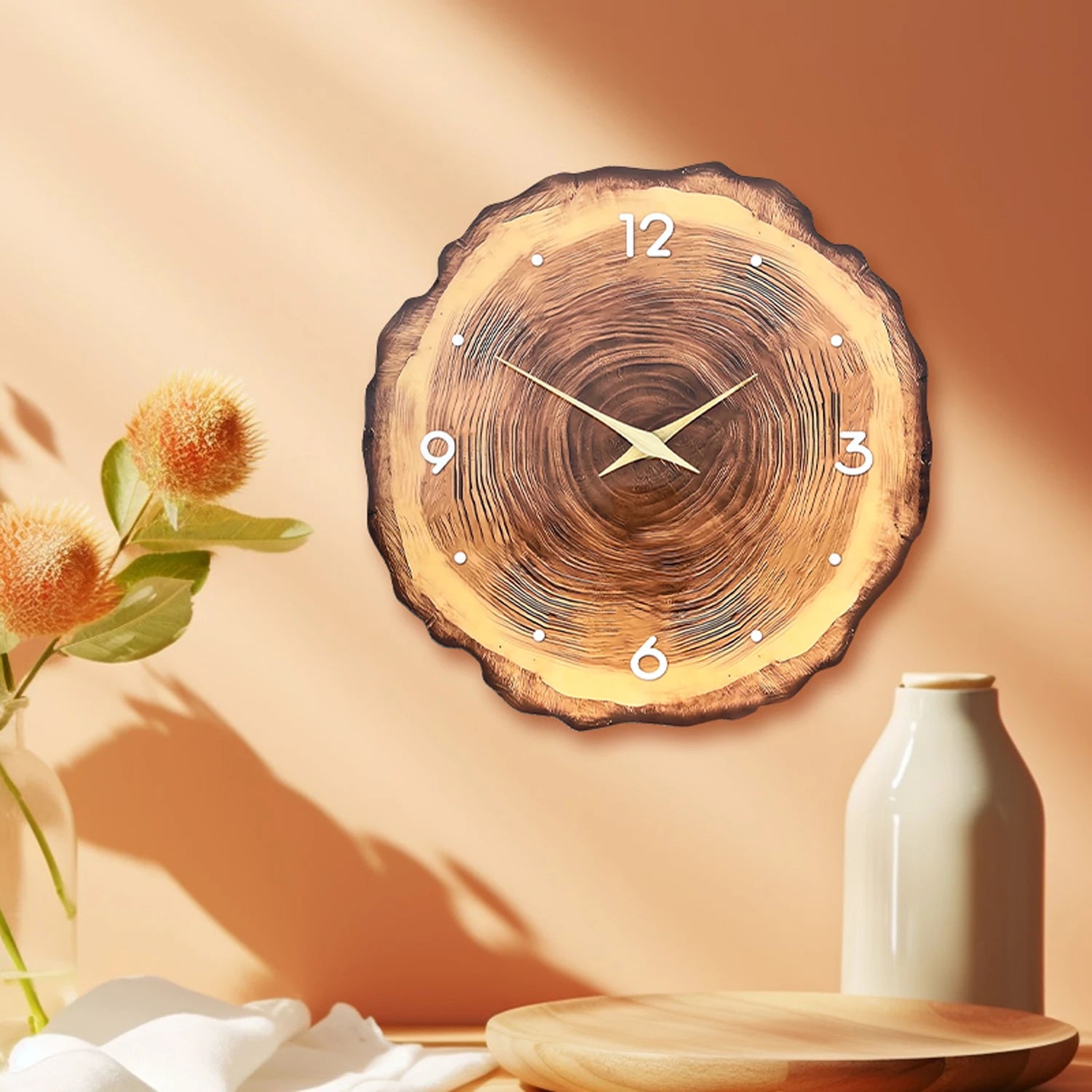 Horloge Murale Bois  Coupe Transversale Naturelle