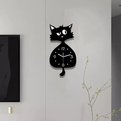 Horloge Chat Silencieuse avec Queue Mobile et Design Amusant