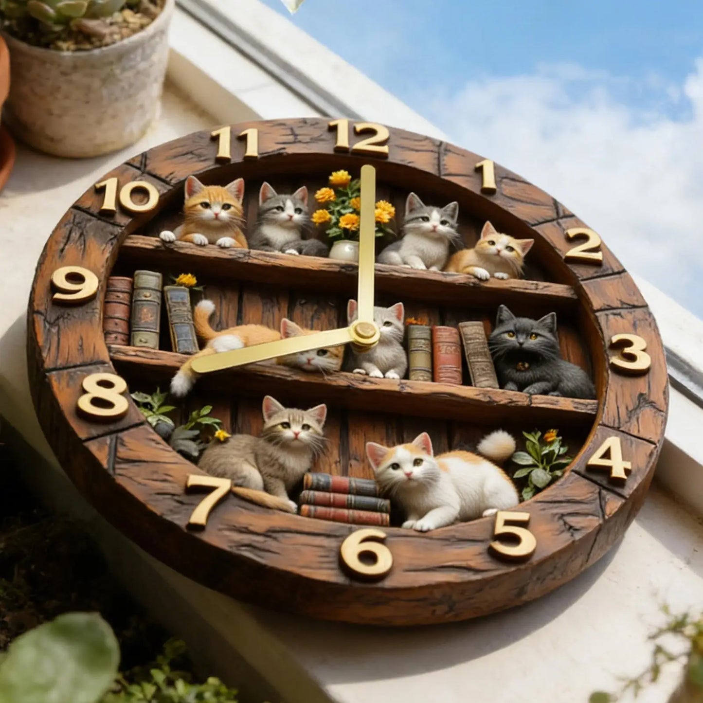Horloge ChatEn Bois Style Fermier et Silencieuse 30 cm