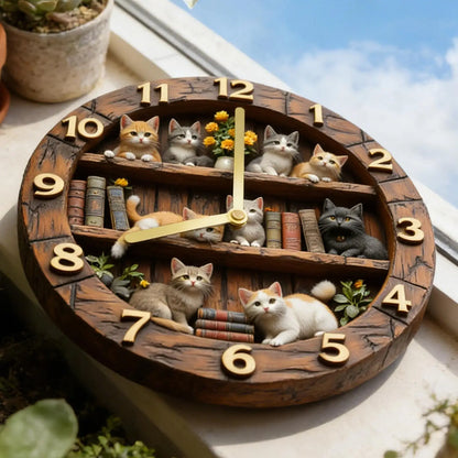 Horloge ChatEn Bois Style Fermier et Silencieuse 30 cm