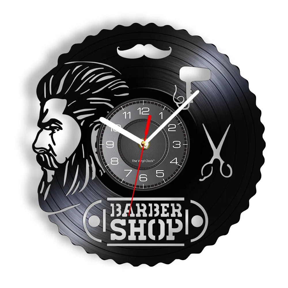 Horloge À Engrenage    Vinyle Design Style Barber Shop