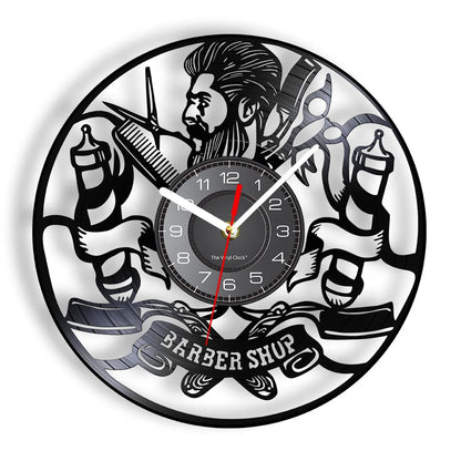 Horloge À Engrenage    Vinyle Design Style Barber Shop