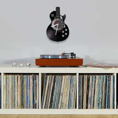 Horloge Murale LED Design  Vinyle Guitare Noire
