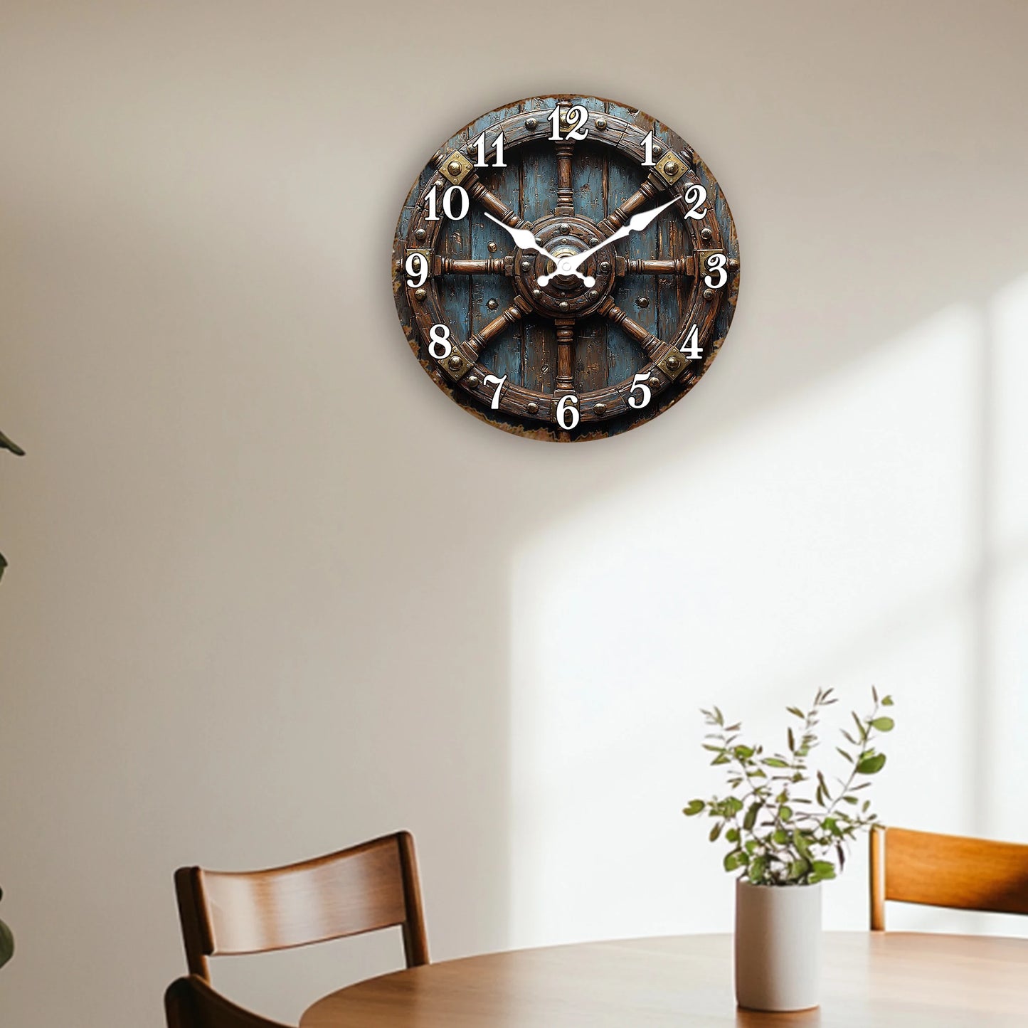 Horloge Murale Vintage  Roue de Navire Déco Nautique