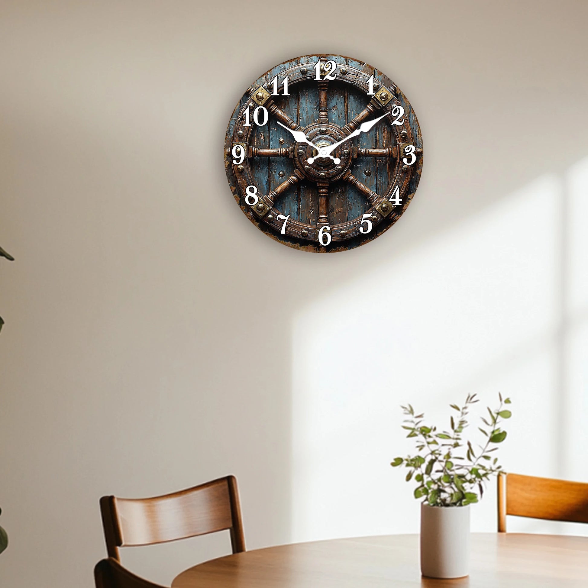 Horloge Murale Vintage  Roue de Navire Déco Nautique