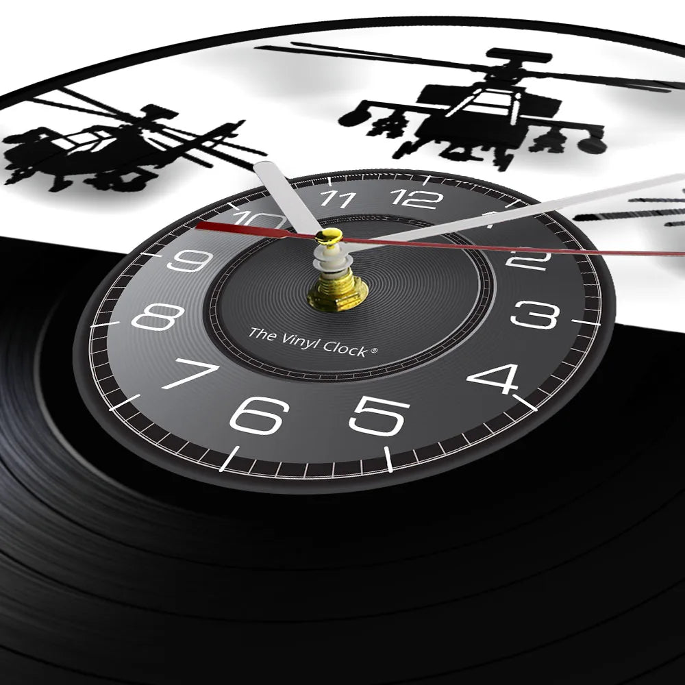 Horloge Murale LED Design  Hélicoptère 3D Vinyle Noir