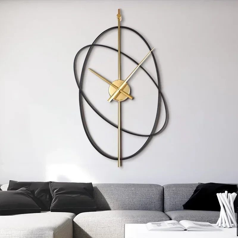 Horloge Murale IndustrielleOvale Métal Design Moderne Silencieuse