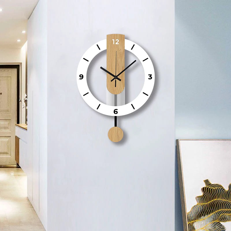 Horloge Murale Silencieuse  Acrylique Bois Blanc à Balancier