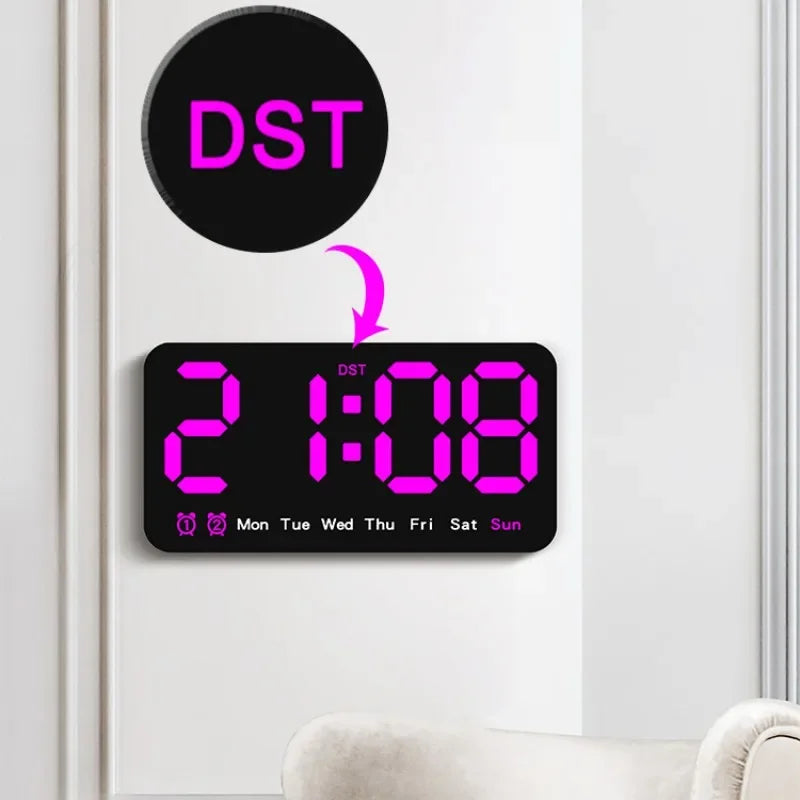 Horloge Murale Digitale  LED Grande Taille avec Double Alarme