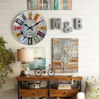Horloge Murale Scandinave  Bois Bleu Chiffres Colorés