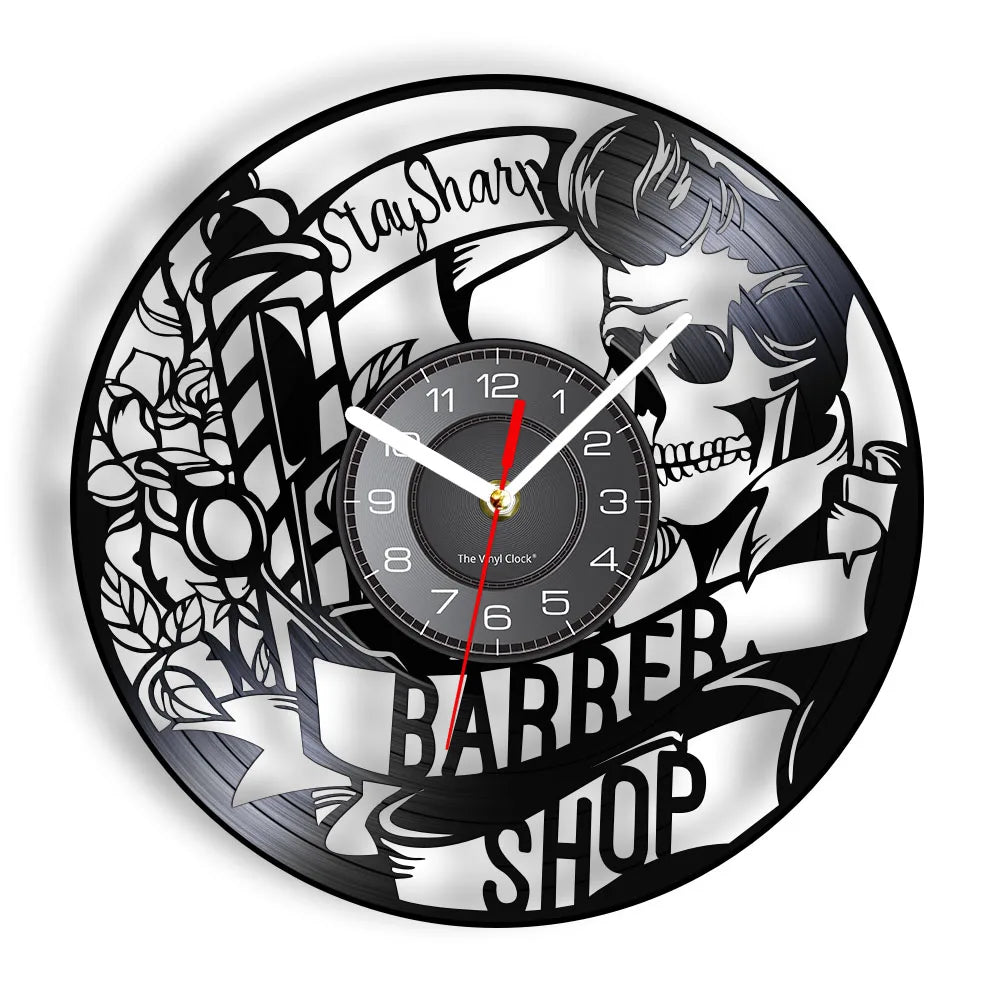 Horloge À Engrenage    Vinyle Design Style Barber Shop