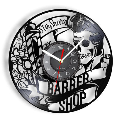 Horloge À Engrenage    Vinyle Design Style Barber Shop