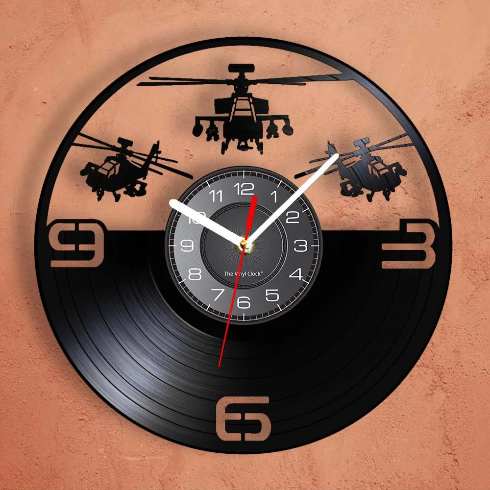 Horloge Murale LED Design  Hélicoptère 3D Vinyle Noir
