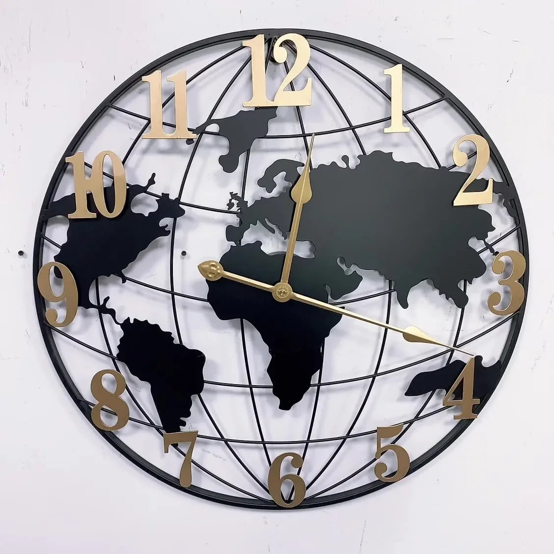 Grande Horloge Murale  Carte du Monde Métal 60cm