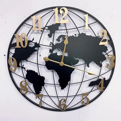 Grande Horloge Murale  Carte du Monde Métal 60cm