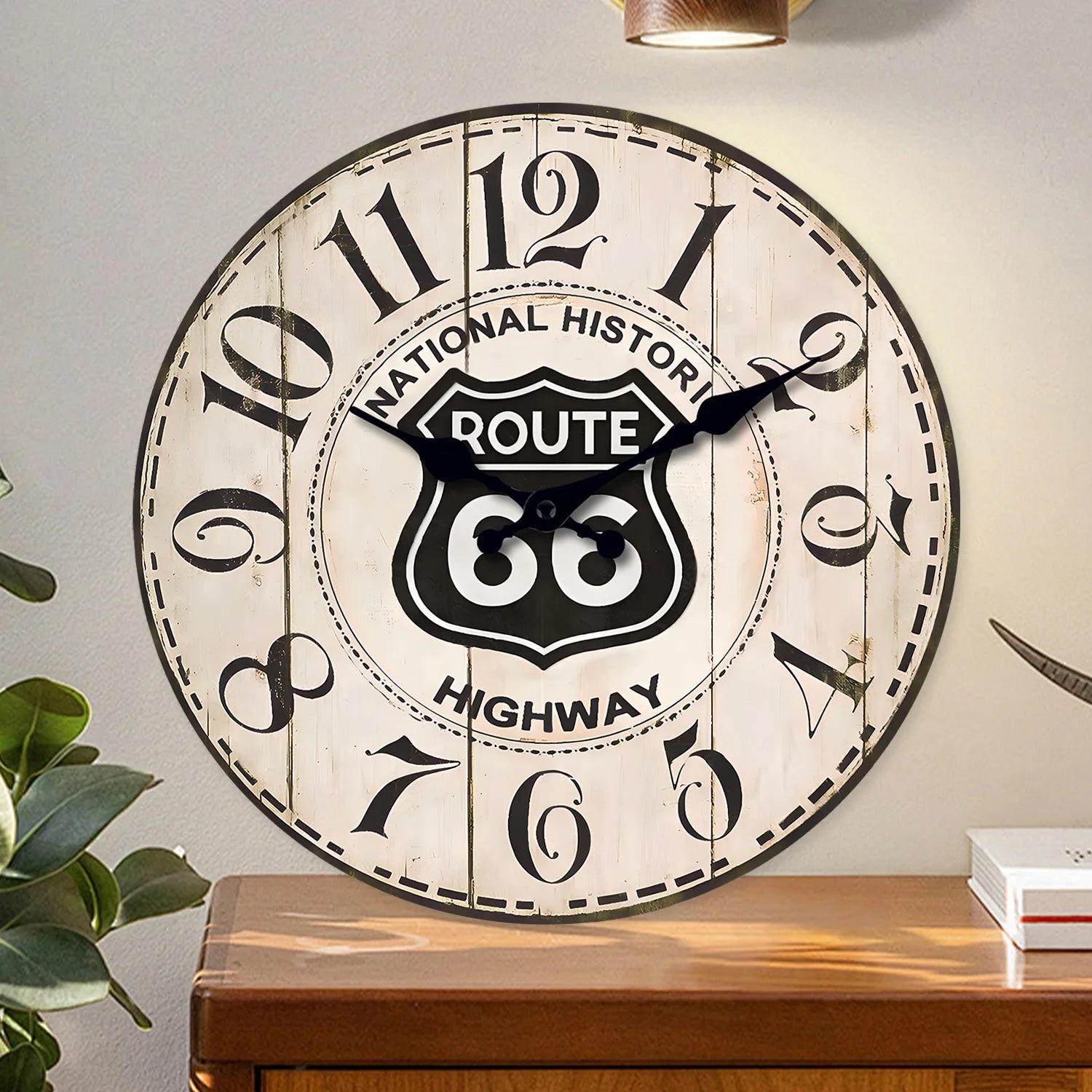 Horloge murale Route 66 style vintage - photo principale fond blanc