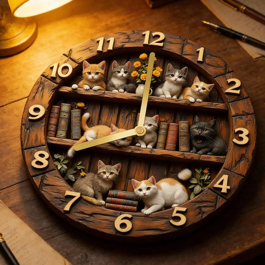Horloge ChatEn Bois Style Fermier et Silencieuse 30 cm