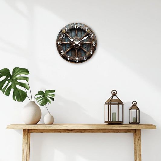 Horloge Murale Vintage  Roue de Navire Déco Nautique