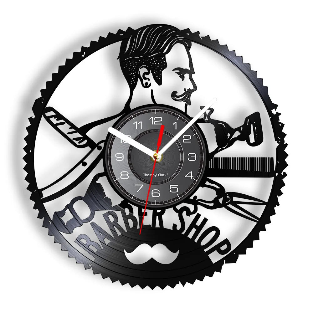 Horloge À Engrenage    Vinyle Design Style Barber Shop
