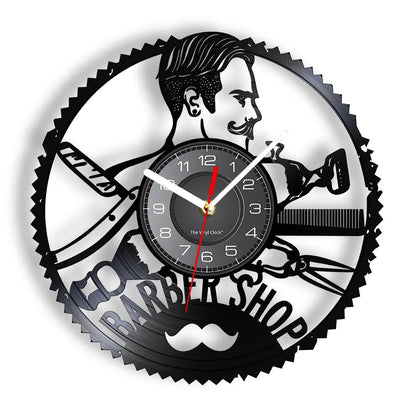 Horloge À Engrenage    Vinyle Design Style Barber Shop