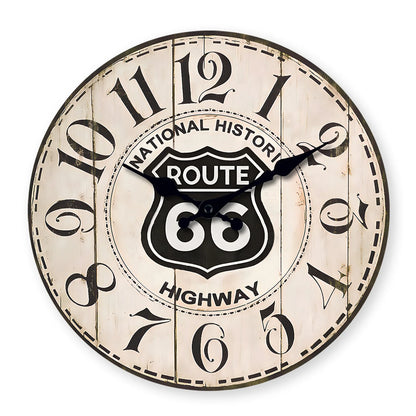 Horloge murale vintage Route 66 en bois