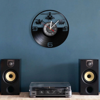 Horloge Murale LED Design  Hélicoptère 3D Vinyle Noir
