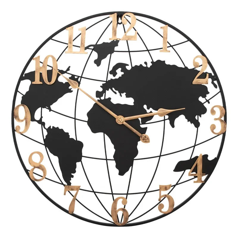 Grande Horloge Murale  Carte du Monde Métal 60cm