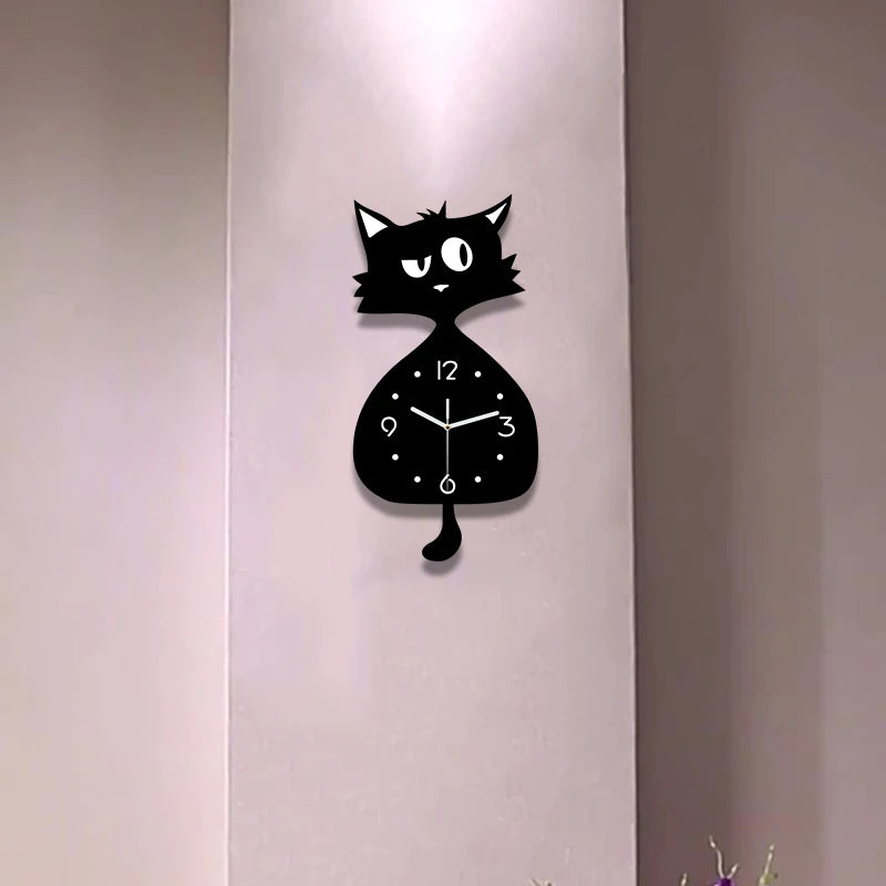 Horloge Chat Silencieuse avec Queue Mobile et Design Amusant