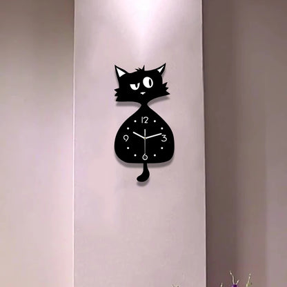 Horloge Chat Silencieuse avec Queue Mobile et Design Amusant