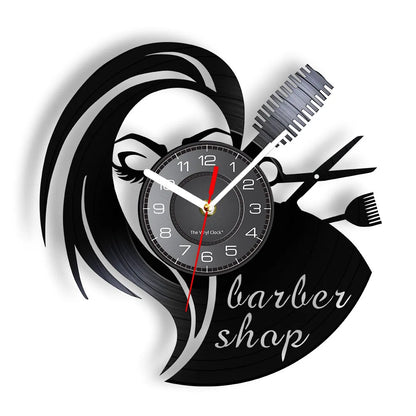 Horloge Murale RétroVinyle Noir Coiffure Stylistes