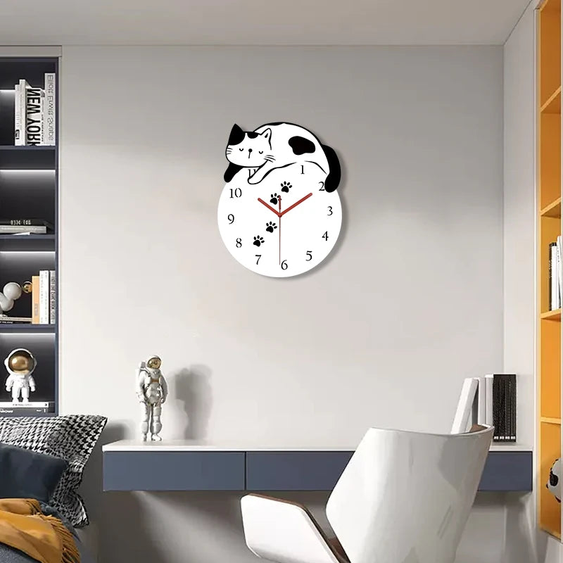 Horloge Murale Silencieuse  Chat Créatif Design Original et Mignon